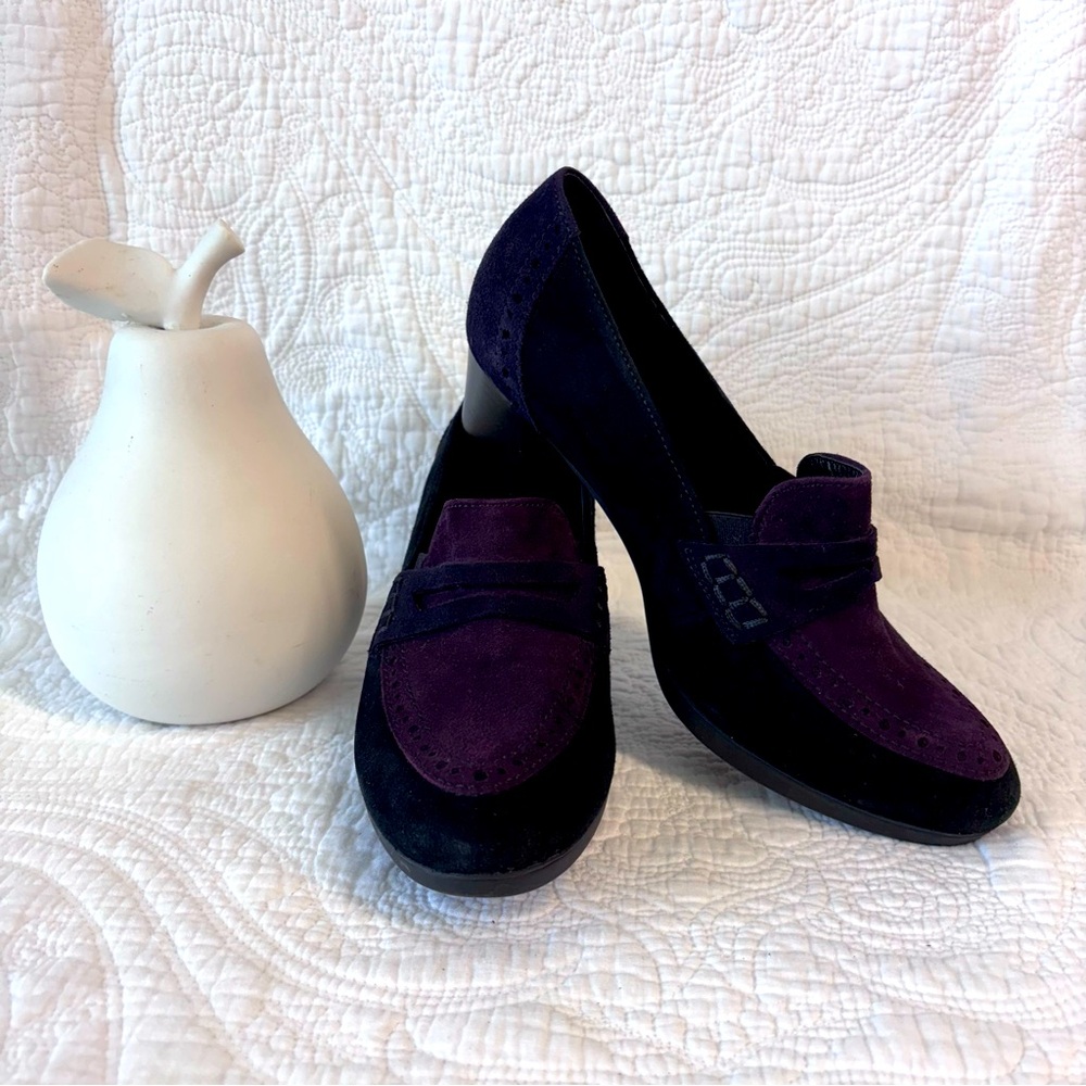 Gabor Suede Purple and Black Heeled Loafer UK Size 4.5/US 7.5-8